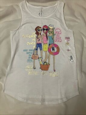 NWT Girls White Graphic Tank Top "Fun in the Sun" Girls 12